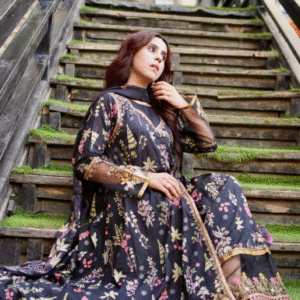 embroidered lawn frock 3pc with angrakha style, fancy dori & soft lawn dupata